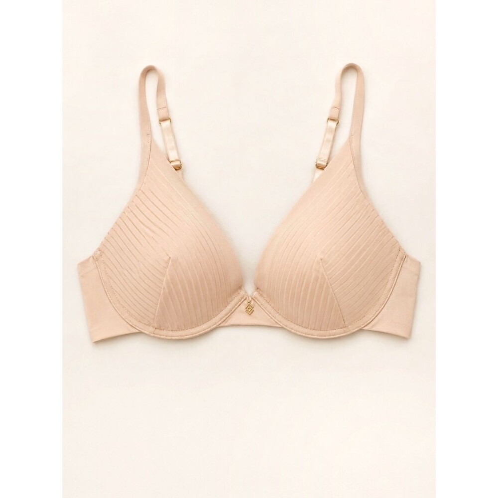 NWT ThirdLove 24/7 Seamless Stripe Plunge Bra Size 30E Blush Taupe Underwire NEW